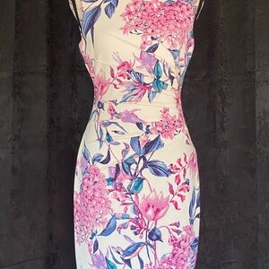Rare Ivanka Trump Pink and Blue Floral Fir and Flair Dress
